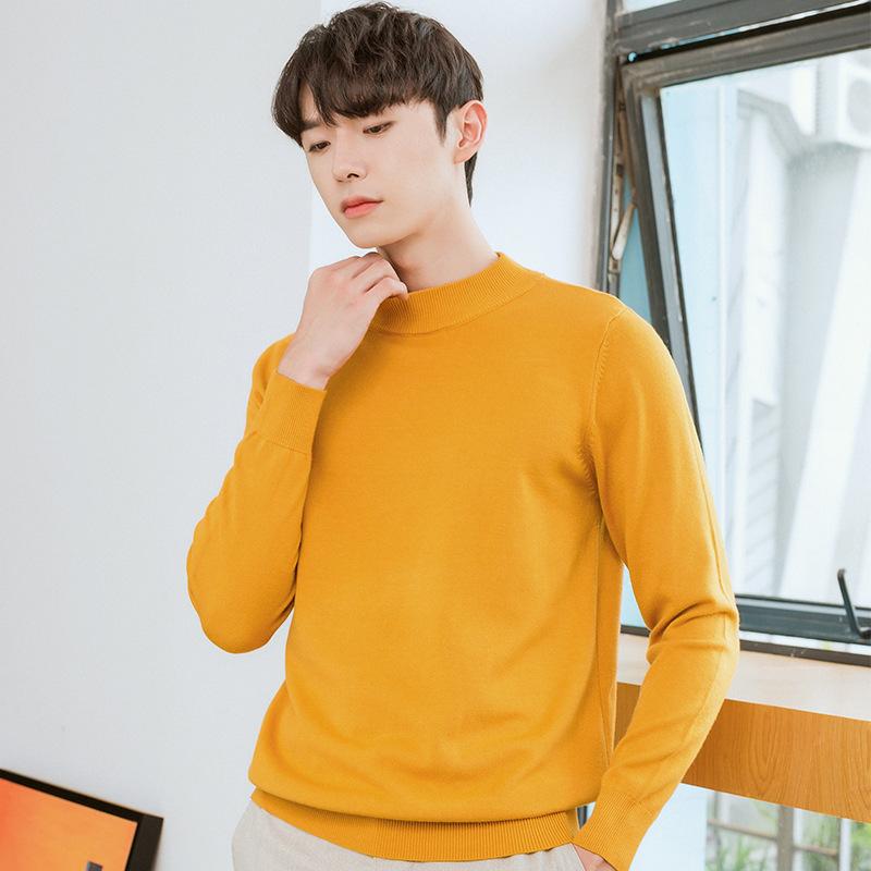Мужской вязаный свитер с полуворотником, мягкий, прилегающий к телу, однотонный, повседневный, теплый, с длинным рукавом, универсальный, шерстяной, для ношения под низ, модный