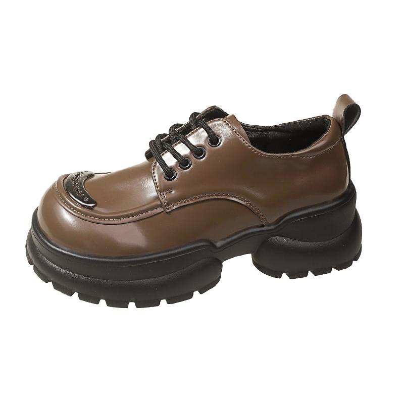 Loafers for Women 2024 Spring and Autumn Casual Fashion Thick-soled Heightening Lace-up Solid Color College Style Women's Shoes