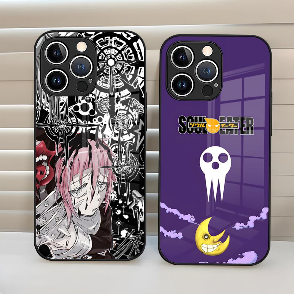 Чехол для телефона S-Soul Eater Стеклянная крышка для IPhone 17 15 Pro Max 14 Pro 16 12 11 13 Mini X XR XS 8 7 Plus SE