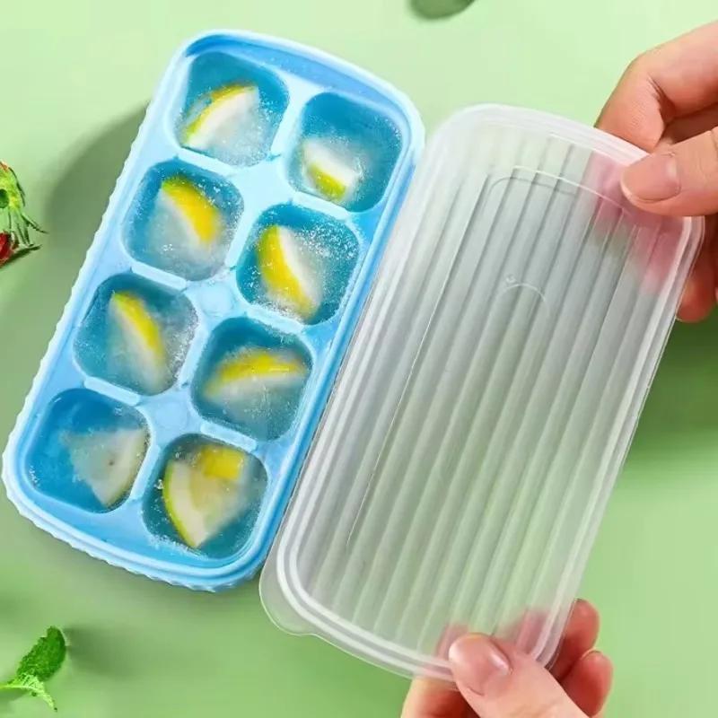 1-4 шт. Силиконовая форма для кубиков льда пищевого качества с крышкой, Форма для мороженого, Контейнер для заморозки продуктов, Мягкая форма для льда с легким извлечением для кухни