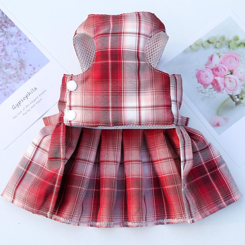 Sweet Plaid Sphynx Cat Dress Vest with Harness Leash Outdoor Pet Clothes for Cats Gotas Skirts Katten Kleding Vestidos Perrita