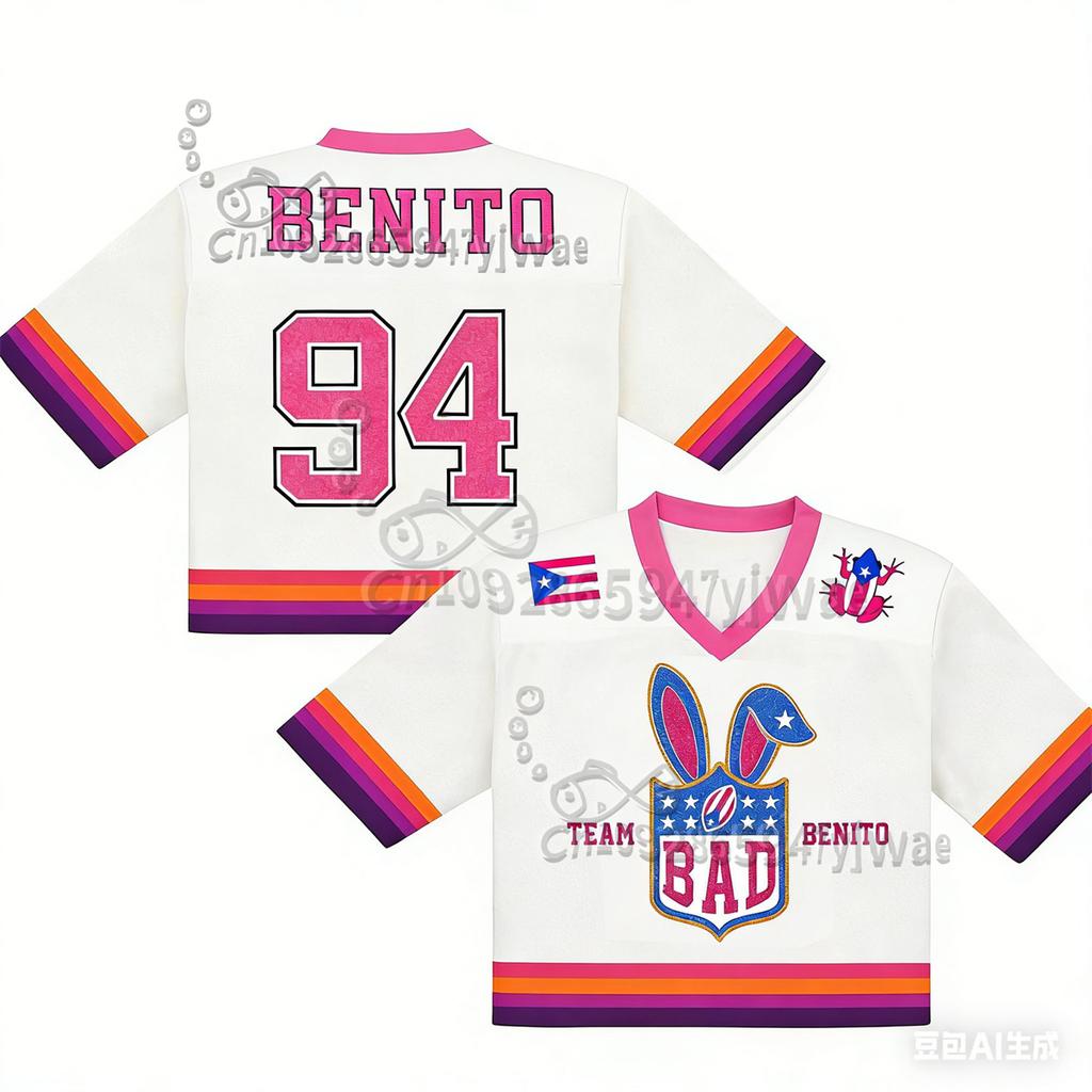 Benito Bowl Rugby Mesh Jersey Puerto Rico Shirt V-Neck Fashionable Streetwear Short Sleeved Summer Women'S T-Shirt
