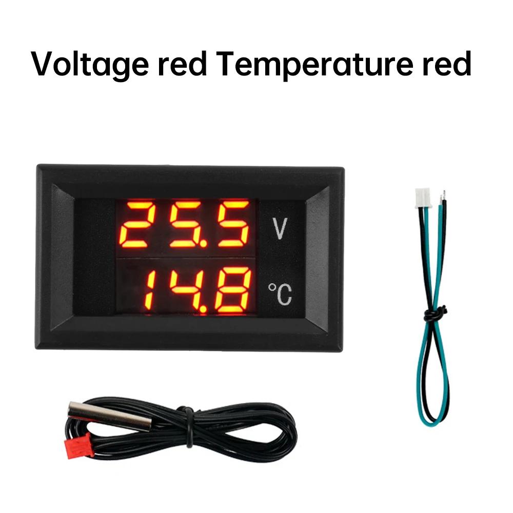DC4-28V -40~120℃ Digital Voltmeter Thermometer 0.28" LED Display with 1meter NTC 10K Temp Probe for Car, Motorcycle 5V 12V 24V