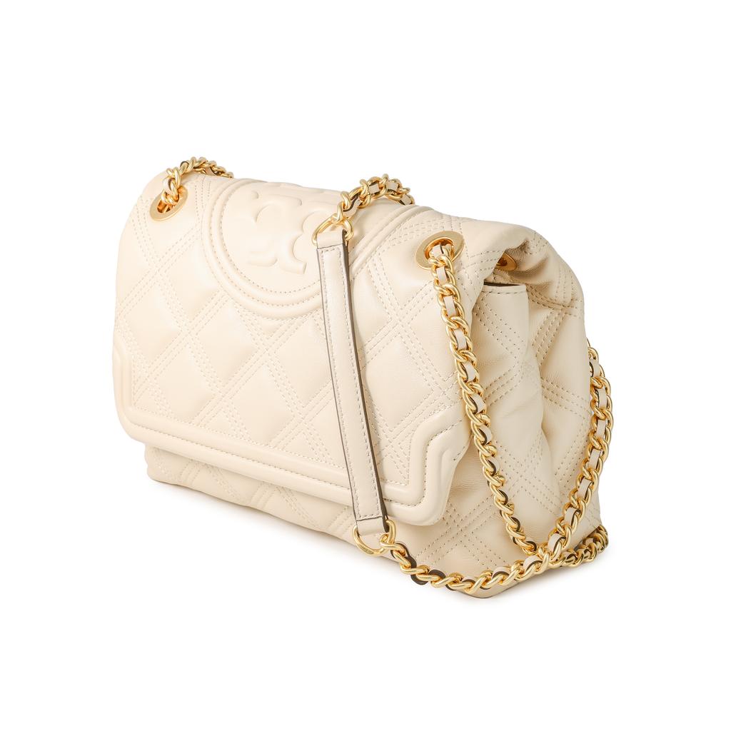 Tory Burch Fleming Diamond Quilted Embossed Print Woven Chain Shoulder Bag Large Women shoulder bag Off-White 56716-122