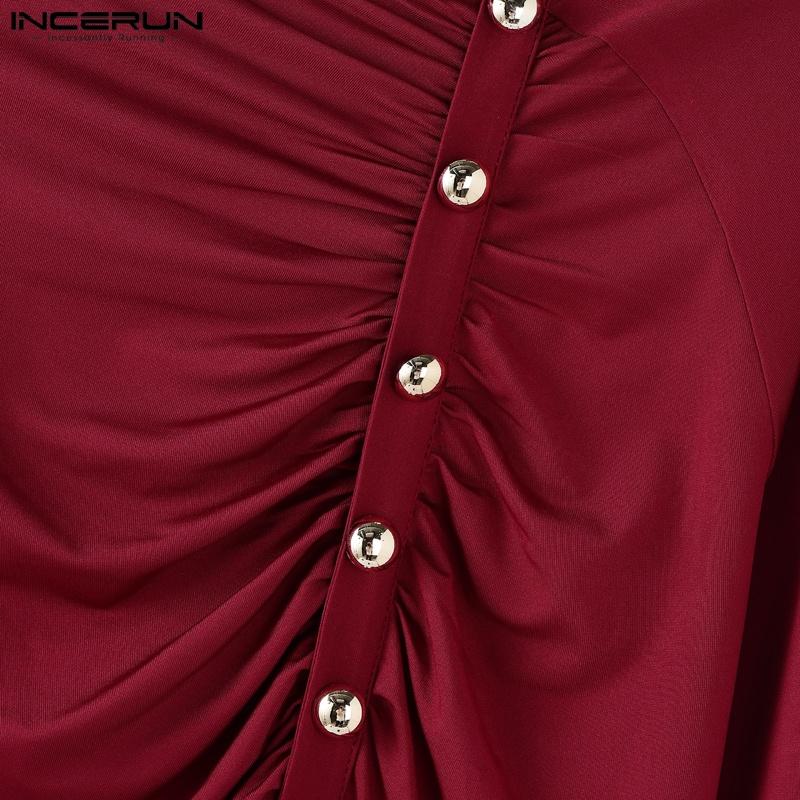 INCERUN Spring Men Long Sleeve Irregular Twisted Casual Fitted T-Shirts Tops Undershirts