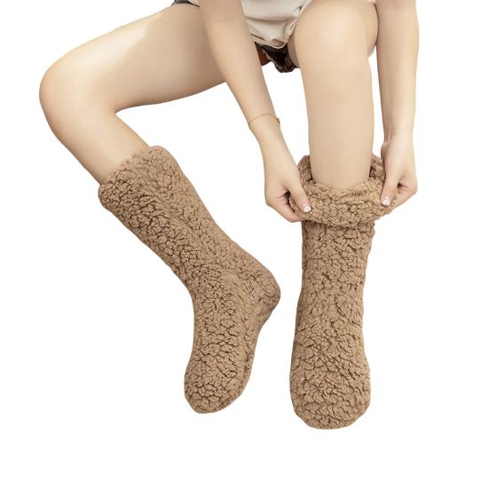 Warm Fluffy Socks Winter Thickened Fuzzy Socks with Elastic Cuffs Solid Color Cozy Sleeping Socks for Indoor Lounging Sleeping