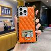 Модный ромбовидный кожаный чехол для телефона с золотым покрытием для iPhone 16 15 Pro Max 14 Plus 13 12 11 XR с кольцом-держателем