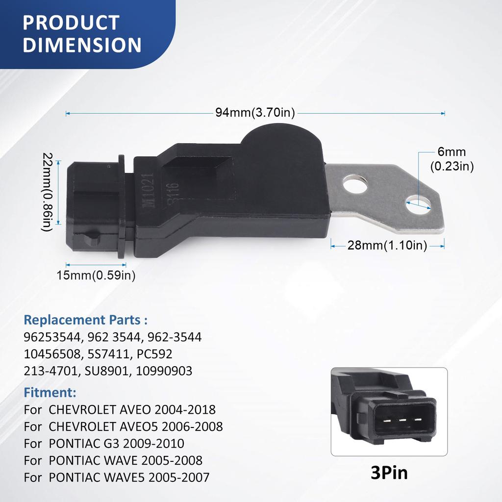 Camshaft Position Sensor for Chevy Aveo 2004-2008 Pontiac Wave 2005 2006 2007 2008 1.6L PC592 SU8901 96253544 2134701 SU8901 1pc