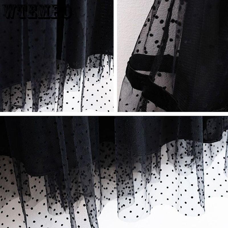 WTEMPO Корейские сетчатые юбки трапециевидной формы в горошек, женские летние длинные элегантные тюлевые юбки, свободные повседневные черные кофейно-марлевые юбки-торты