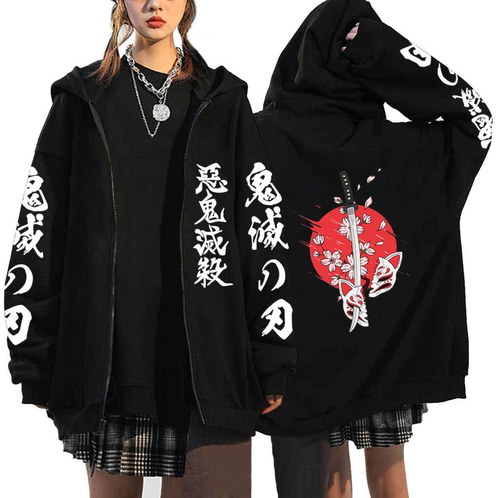 Anime Demon Slayer Kamado Nezuko And Kamado Tanjirou Printed Hooded Men Women Zip Hoodies Harajuku Sweatshirt Male Zipper Jacket