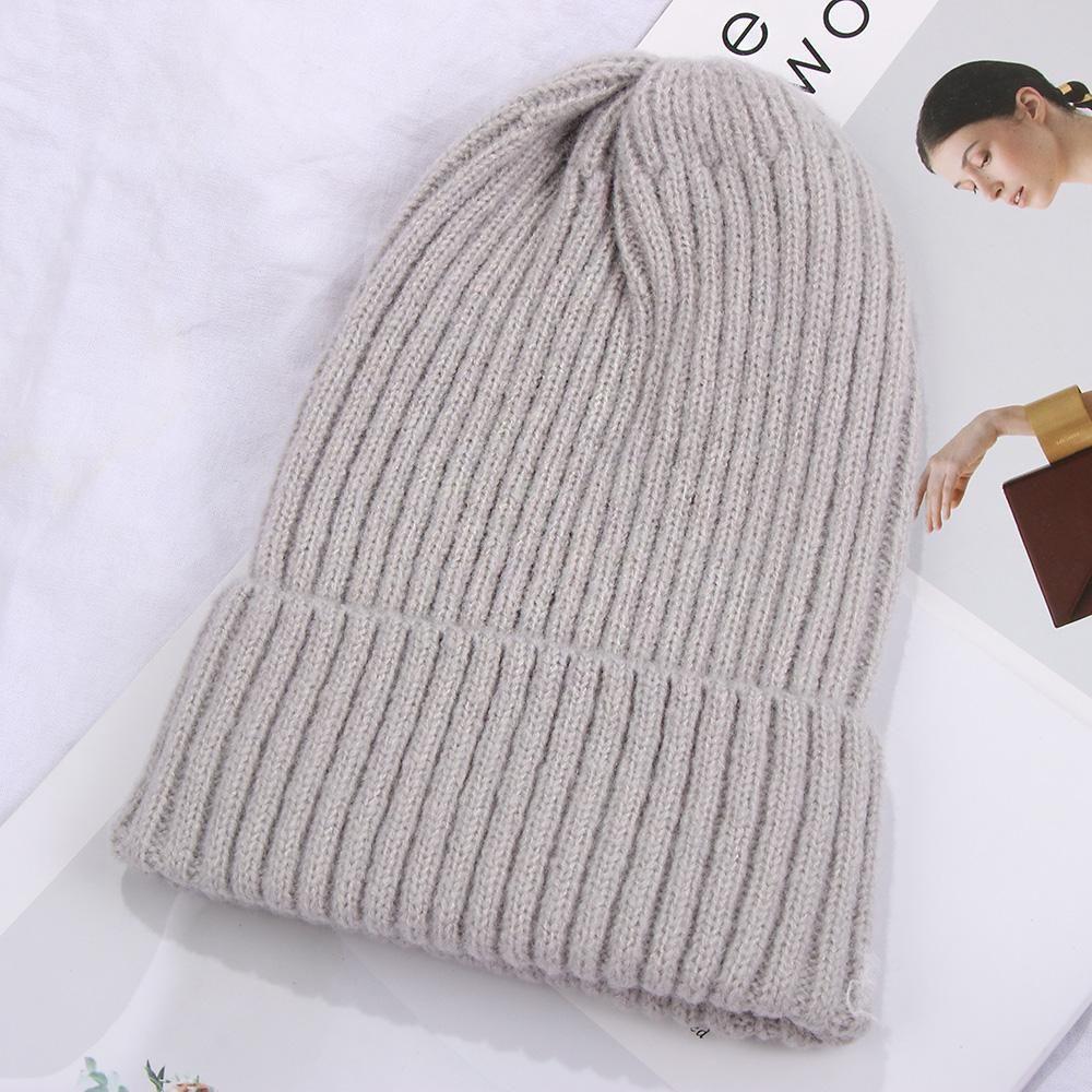 Solid Color Casual Hat Thicken Warm Slouchy Bonnet Wool Knit Beanies Ski Hat Hedging Cap
