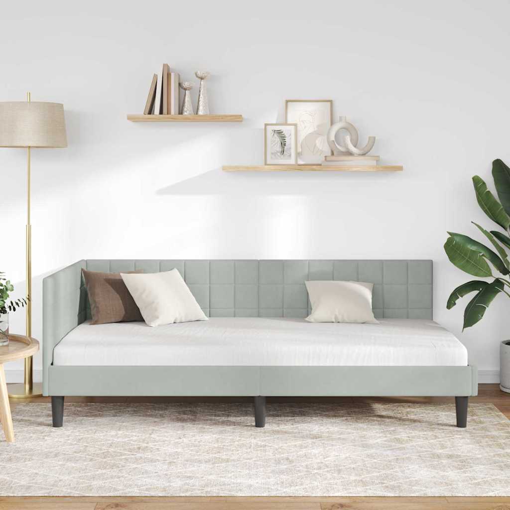 Corner Bed Frame with Headboard Light Grey 90 cm x 200 cm Velvet