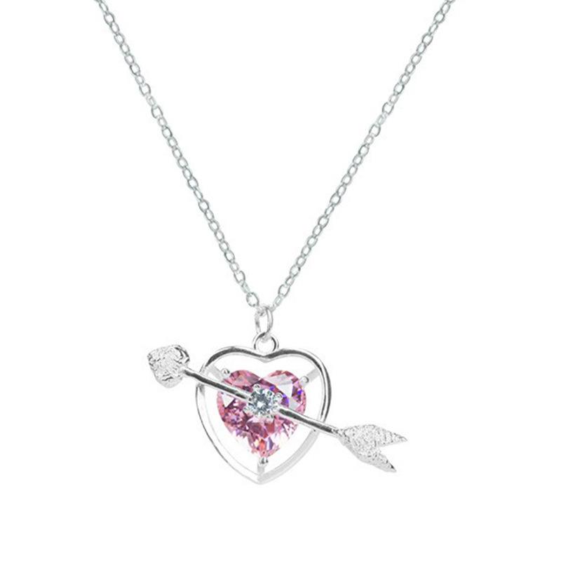 Cupid heart s925 sterling silver pink diamond love necklace women's light luxury girl heart temperament collarbone chain