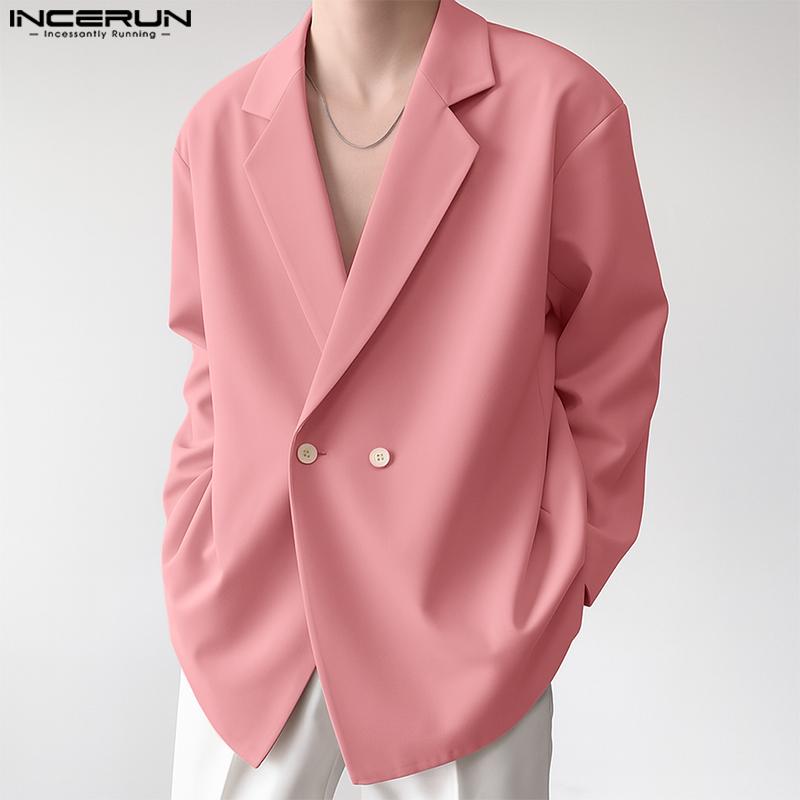 INCERUN Мужские пиджаки с лацканами, длинными рукавами, на одной пуговице, повседневные, свободные, тонкие