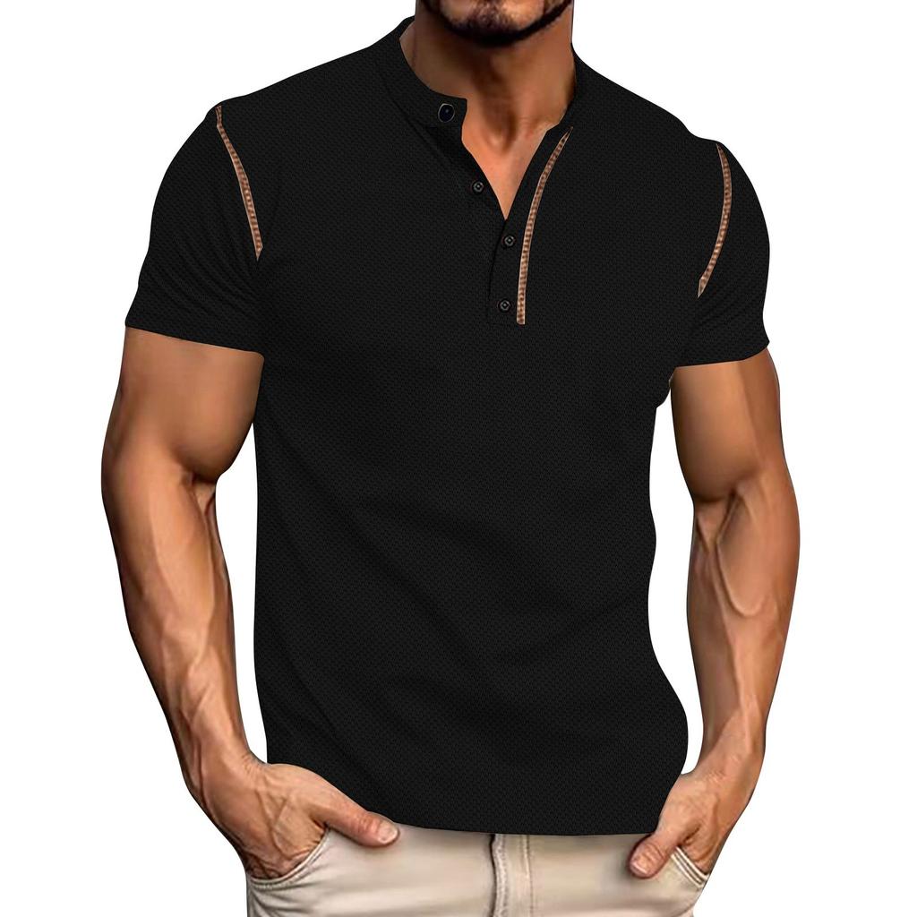 Мужские летние однотонные ретро-топы с коротким рукавом, мужские повседневные модные топы