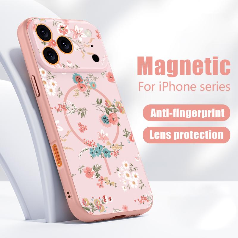 Чехол Для iPhone 17 Pro Max Розовые Цветы Магнитный Для Magsafe Гибридный Тонкий Матовый Чехол Для iPhone 16 15 14 13 Pro Max