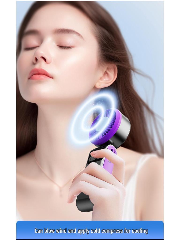 Upgraded Mini Portable Turbo Foldable Neck Fan with USB, Semiconductor Cooling & Digital Display