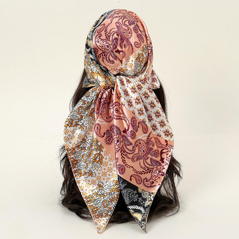Spring and Autumn Women's Cashew Print Square Scarf Fashion Commuting Versatile Headscarf Stained Rose Square Scarf