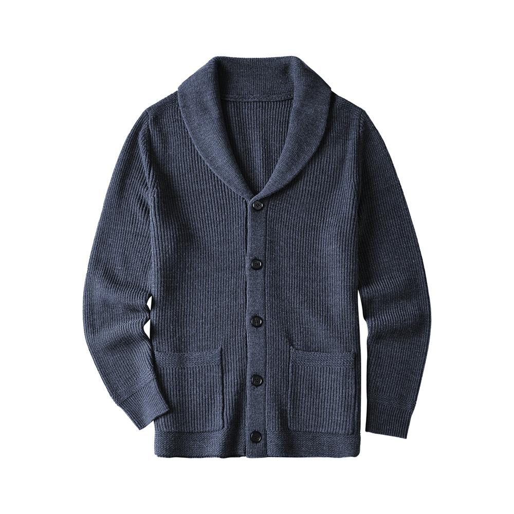Мужской кардиган с шалевым V-образным вырезом, вязаными пуговицами и шерстяным свитером