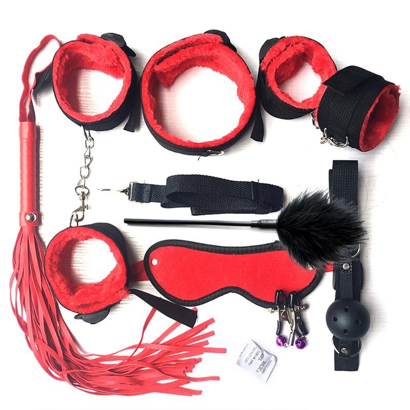 BDSM Restraint Sets, Female Sex Toys Handcuffs, Gags, Blindfolds, Whips, Restraint Straps, Nipple Clamps Adult Game Accessories,