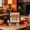 Holiday Atmosphere Home Decor Halloween Wooden Coffee Photo Frame, Retro Distressed Sign for Witch Themed Kitchen Countertop Decor, Rustic Autumn