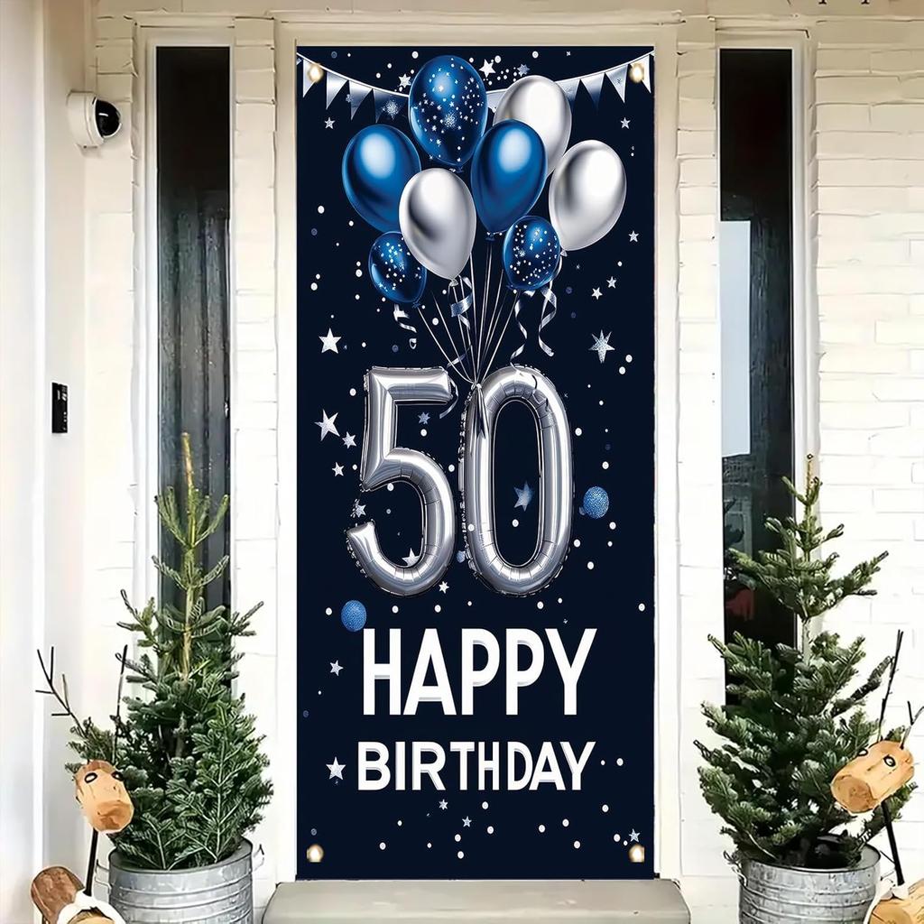 10th Birthday Door Cover Decoration 71 x 35 Inch Blue and Silver Balloon Banner for Tenth Birthday Party Supplies Happy 10 Years Old Photo Booth