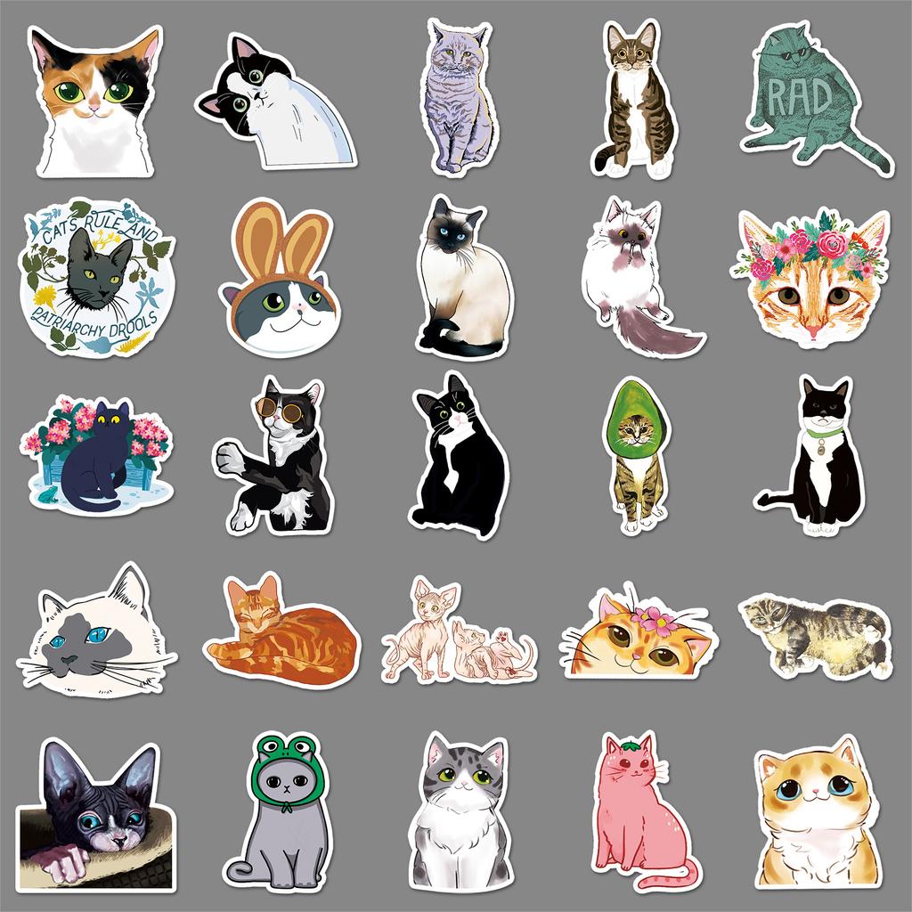 50 картинок персонализированных милых кошачьих мультяшных дудл наклеек для украшения блокнота, чемодана, автомобиля, самоката