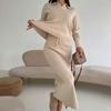 Women's Fashion Casual Loose Knitted Skirt Set Autumn Winter POLO Collar Long Sleeve Pullover Lace Up SKirt 2-Piece Sets
