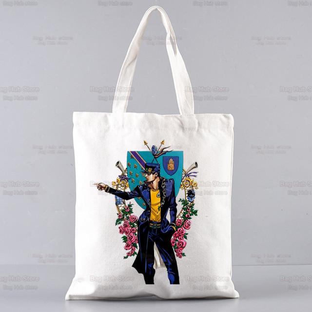 Kujo Jotaro JOJO Сумка для покупок в стиле аниме Джутовая сумка для покупок JOJO's Bizarre Adventure Bag Сумка-тоут для покупок в стиле манга Многоразовая сумка для покупок Bolsa