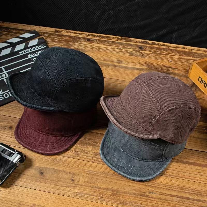 Japanese Retro Short Brim Heavy Industry Men'S Spring And Summer Washed Baseball Cap Tooling Style Color Matching Five-Piece Hat Tide Children