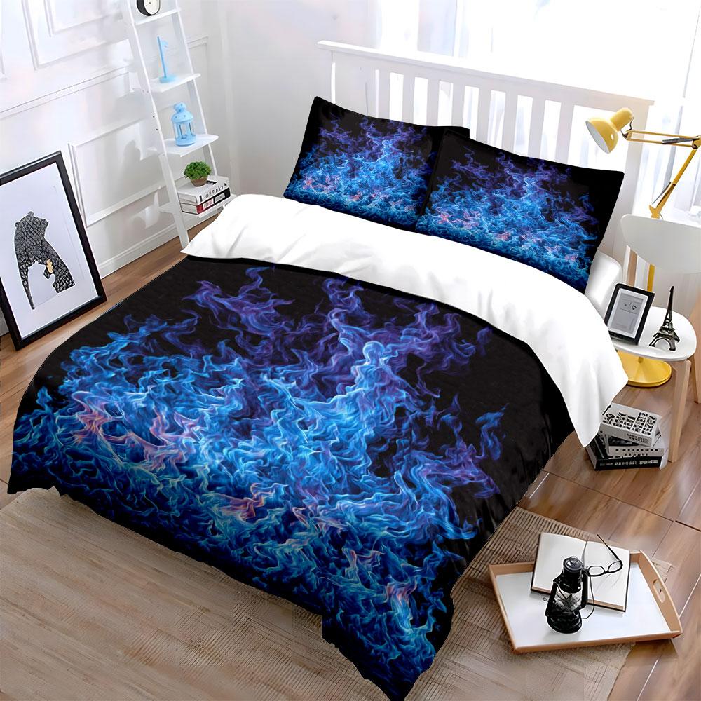 Blue and purple flames. Bedding sets Duvet cover sets Duvet covers Pillowcases(1 * Duvet Cover 2 * Pillowcases, without duvet insert)