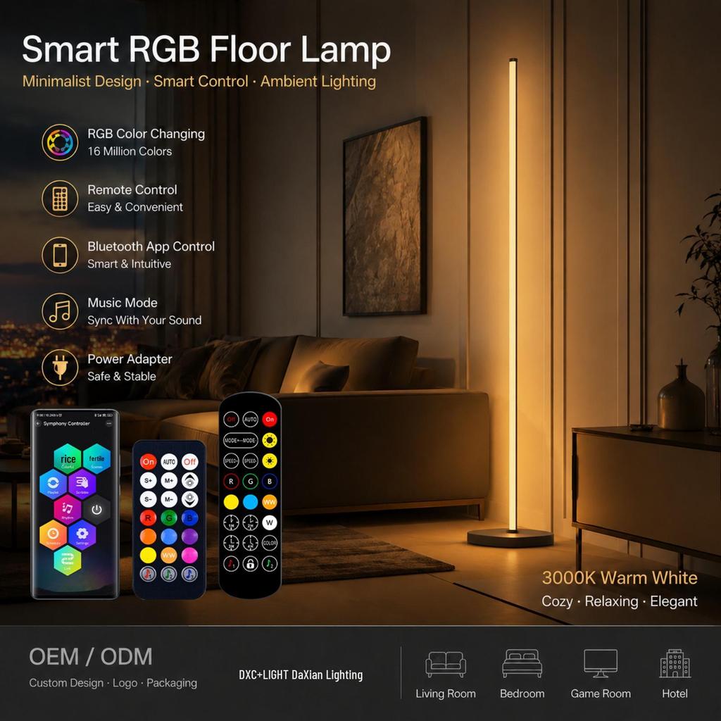 Цветная напольная лампа RGB с синхронизацией по музыке: Полная подсветка, реагирующая на звук, для спальни и гостиной