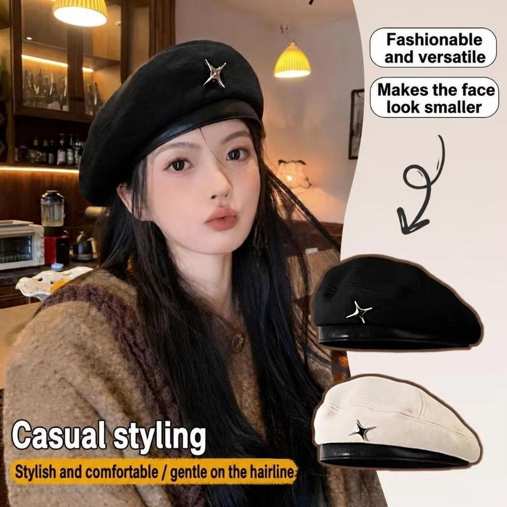 Y2K Star Beret British Style Newsboy Cap Casual Octagonal Hat  Winter
