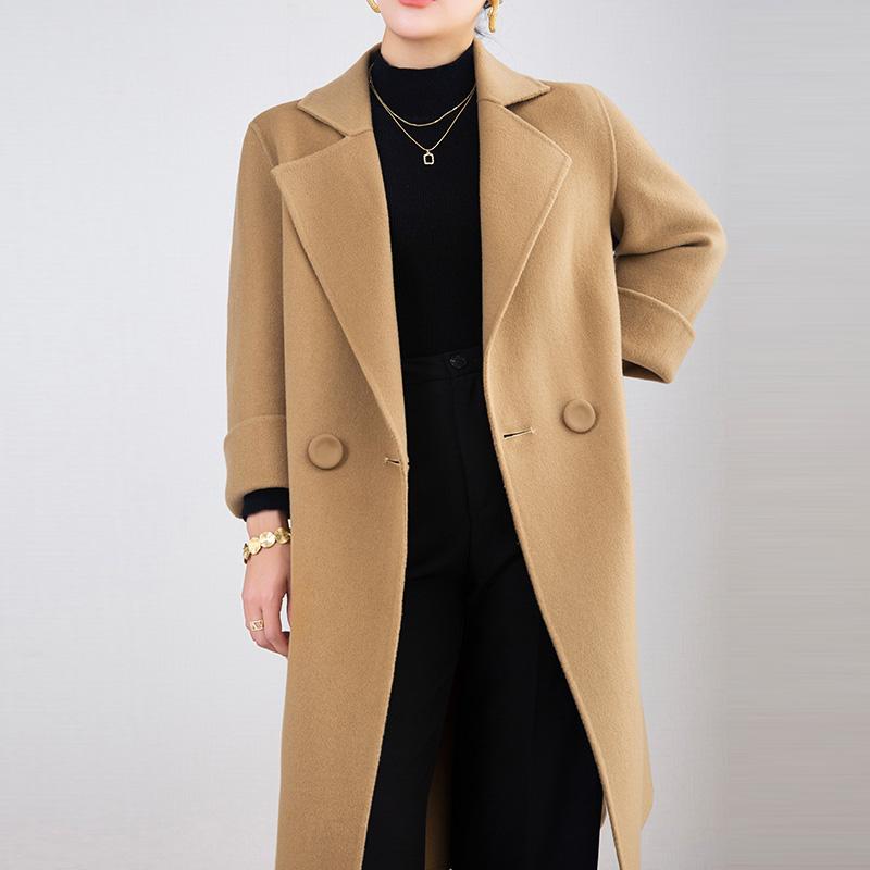 Женское пальто 100% шерсть TIDENOVEL Осеннее шерстяное пальто ручной работы Длинное пальто-бушлат Зимнее теплое кашемировое длинное пальто Пальто