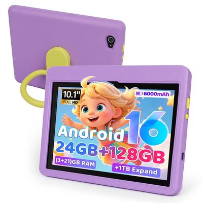 Детский планшет Android 16, 10 дюймов, 24 ГБ ОЗУ + 128 ГБ ПЗУ, Wi-Fi 6