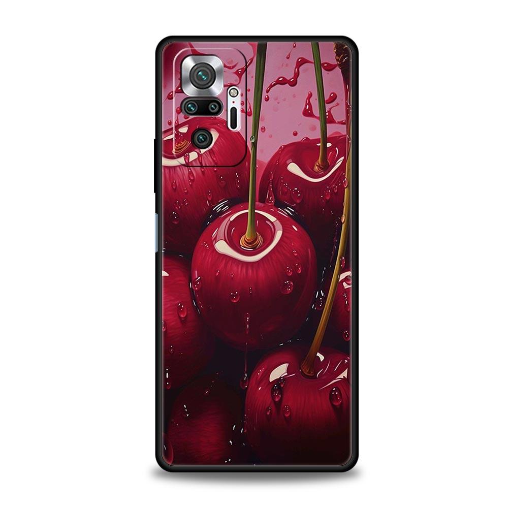 Чехол для телефона с вишней, фруктовый, для Xiaomi Redmi Note 14 13 5G 10 11 12 Pro Plus 4G 14C 13C 12C 10C, черный