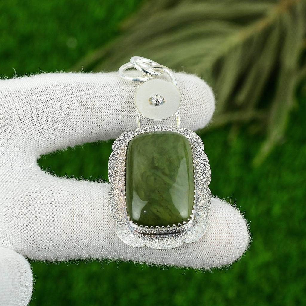 Серебро 925 пробы Натуральный Серпентин Арт-деко Новый Подвеска для помолвки Ювелирные изделия