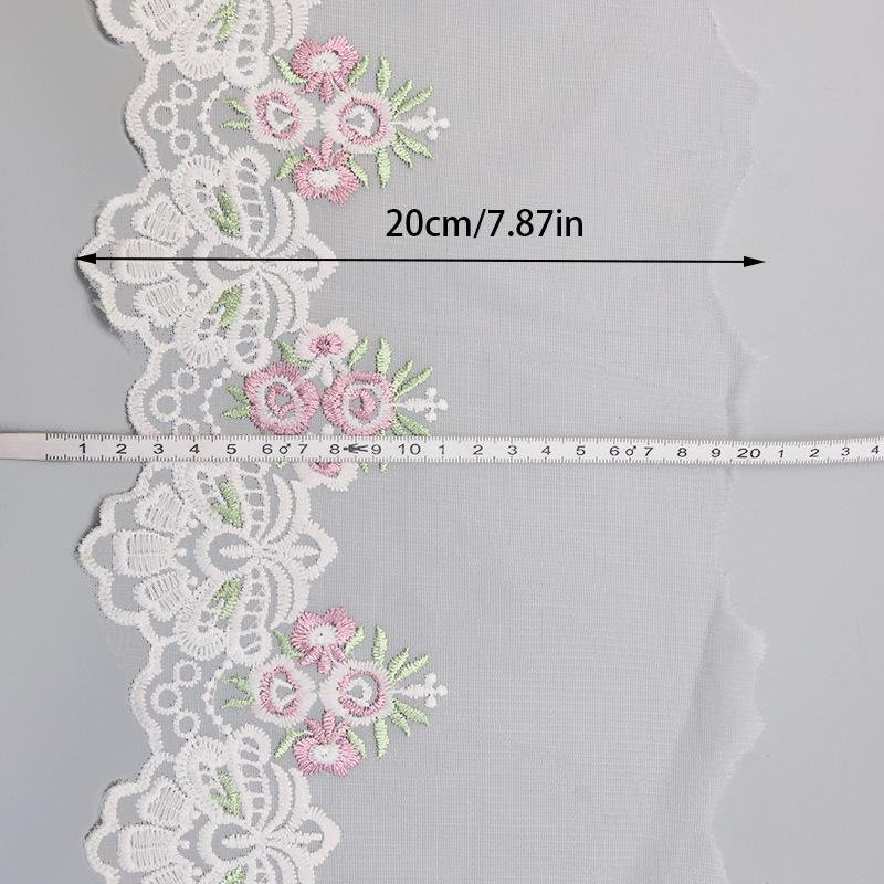 1Yard/91cm Mesh Pink Flower Embroidery Lace Trim Sewing Crafts Lace Edge Skirt Accessories