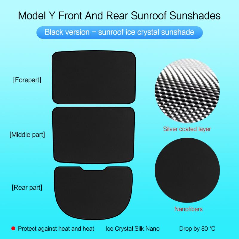 AJIUYU Roof Sunshade For Tesla Model Y 3 Car 2021-2023 Sunroof Upgrade Ice Cloth Buckle Sun Shades Glass Front Rear