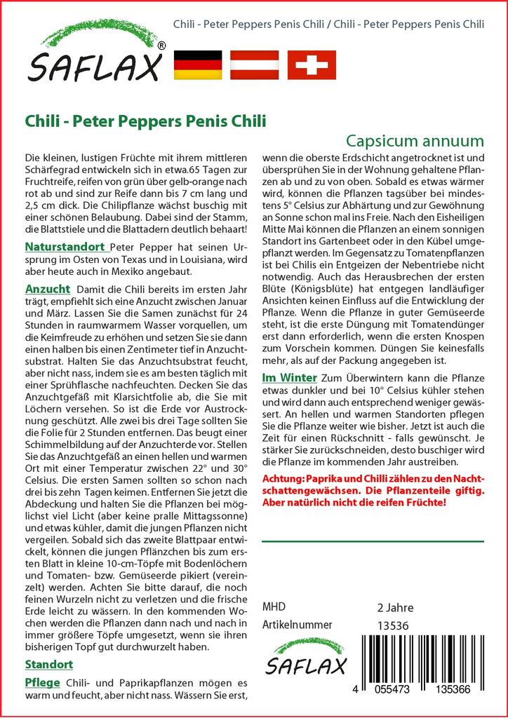SAFLAX Garden in the Bag - Чили - Peter Peppers Penis Chili - 10 семян - С субстратом в подходящем пакете - Capsicum annuum