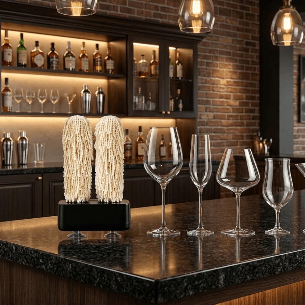 with Suction Base Wine Glass Polisher Dual Brushes Glass Polisher Machine Hospitality