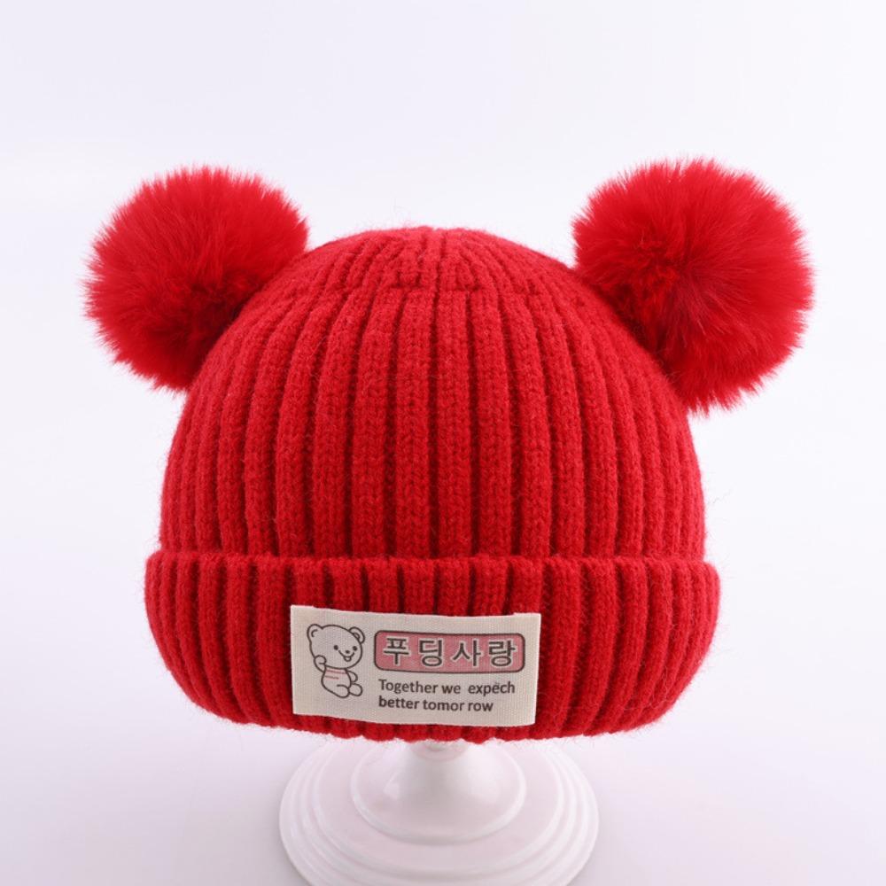 Плюшевый помпон Зимняя шапка Однотонные шапки-бини Новая детская теплая шапка Мальчики Девочки