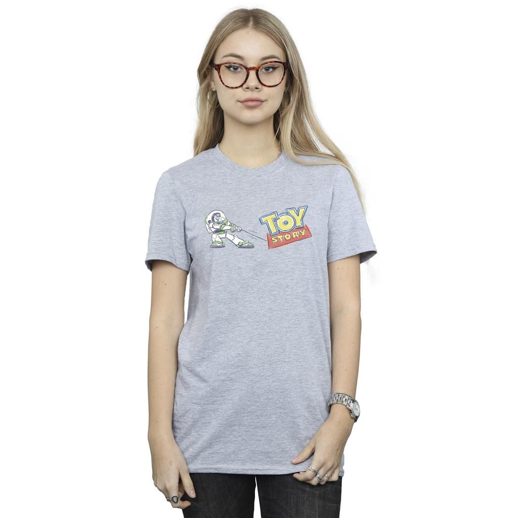Disney Womens/Ladies Toy Story Buzz Pulling Logo Cotton Boyfriend T-Shirt