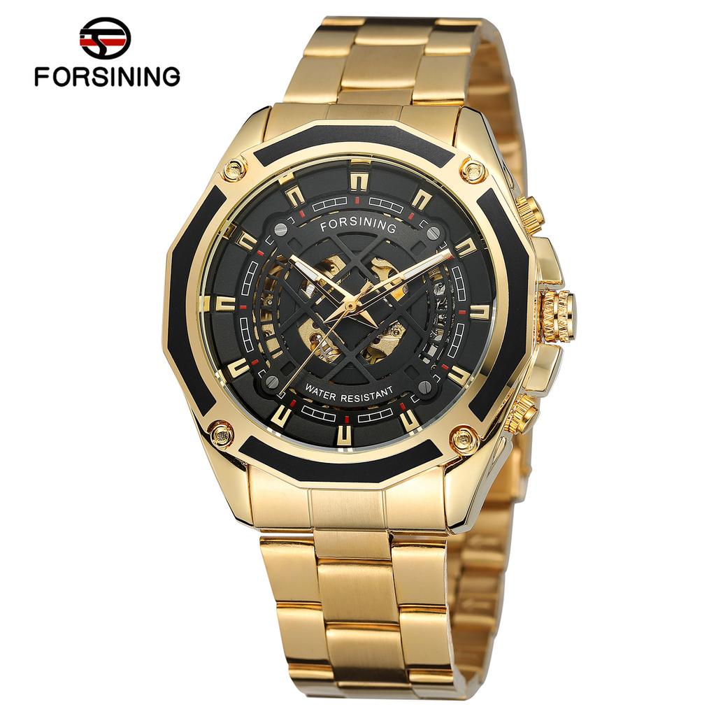 Forsining Men's Fashion Casual Blue Openwork Waterproof Mechanical Watch