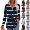 Women's Fashion Casual Pleated V-Neck Striped Printed Long Sleeve T-Shirt Top