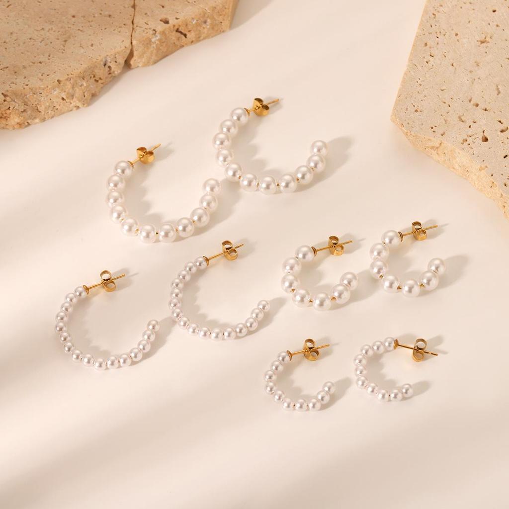 Европейские и американские ретро серьги-пусеты C-образной формы из нержавеющей стали с жемчугом для женщин