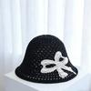 Versatile face small bucket hat female sweet bow summer new knitted bucket hat thin breathable basin hat