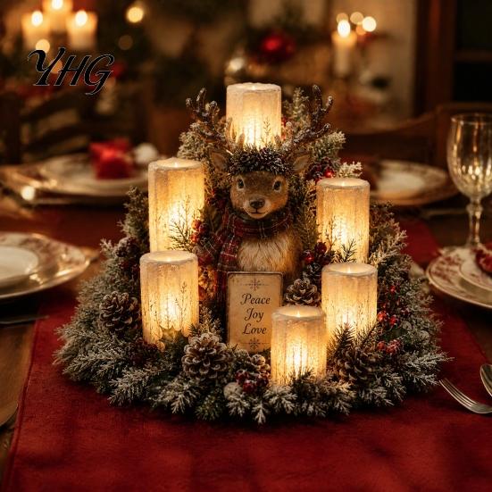 Indoor Seasonal Displays Christmas Lighted Centerpiece, Atmospheric Ornament with Warm Glow, USB Holiday Home Decor Powered Plastic Crafts for