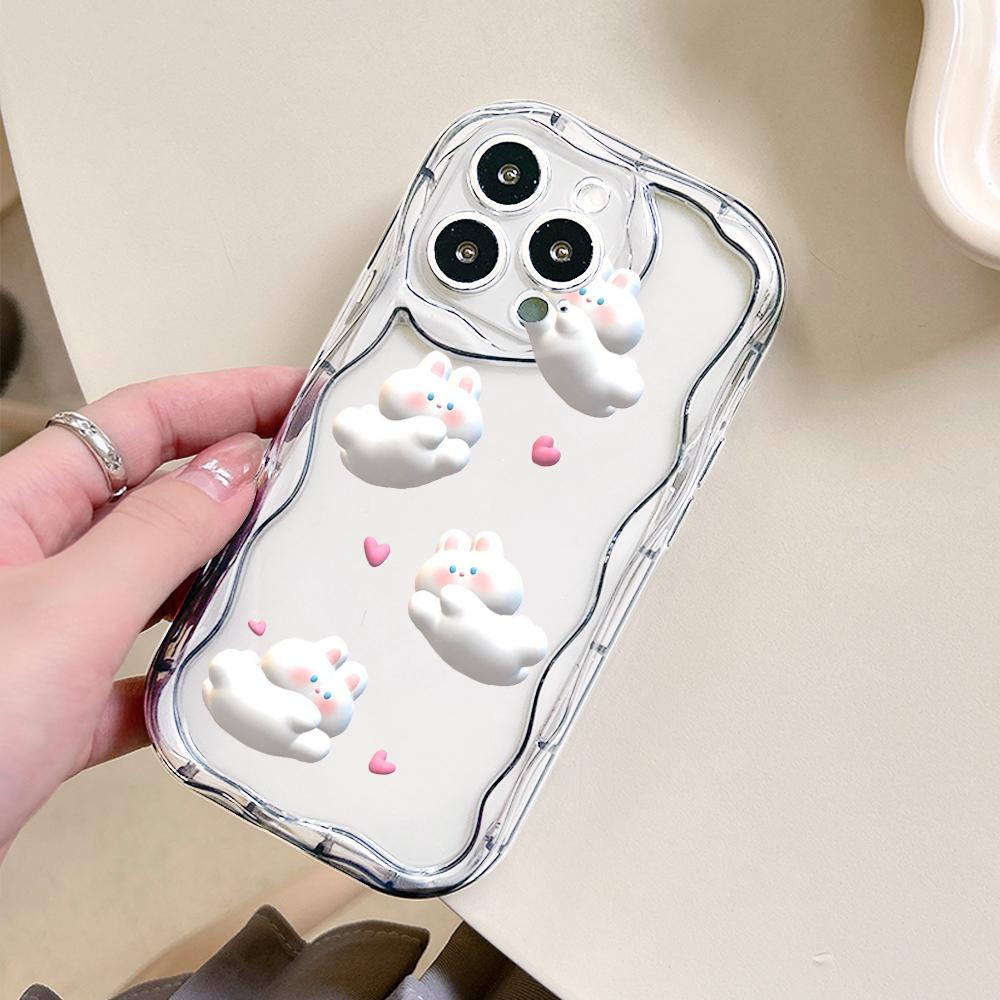 Для Honor 90 Lite P30 Pro Infinix Hot 30 40 40i 40 Pro Smart 8 Pro Vivo V29e V30e Милые кролики Кремовый Текстурный Чехол Волнистый Край Мягкий Силиконовый Чехол Для Телефона