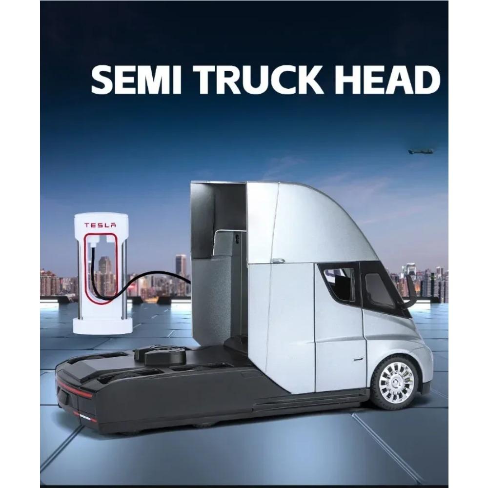 1/24 Scale Tesla Semi Truck Trailer Metal Alloy Diecast Truck Trailer Model Sound & Light Collection Car Model Toy Gift with Boys C325